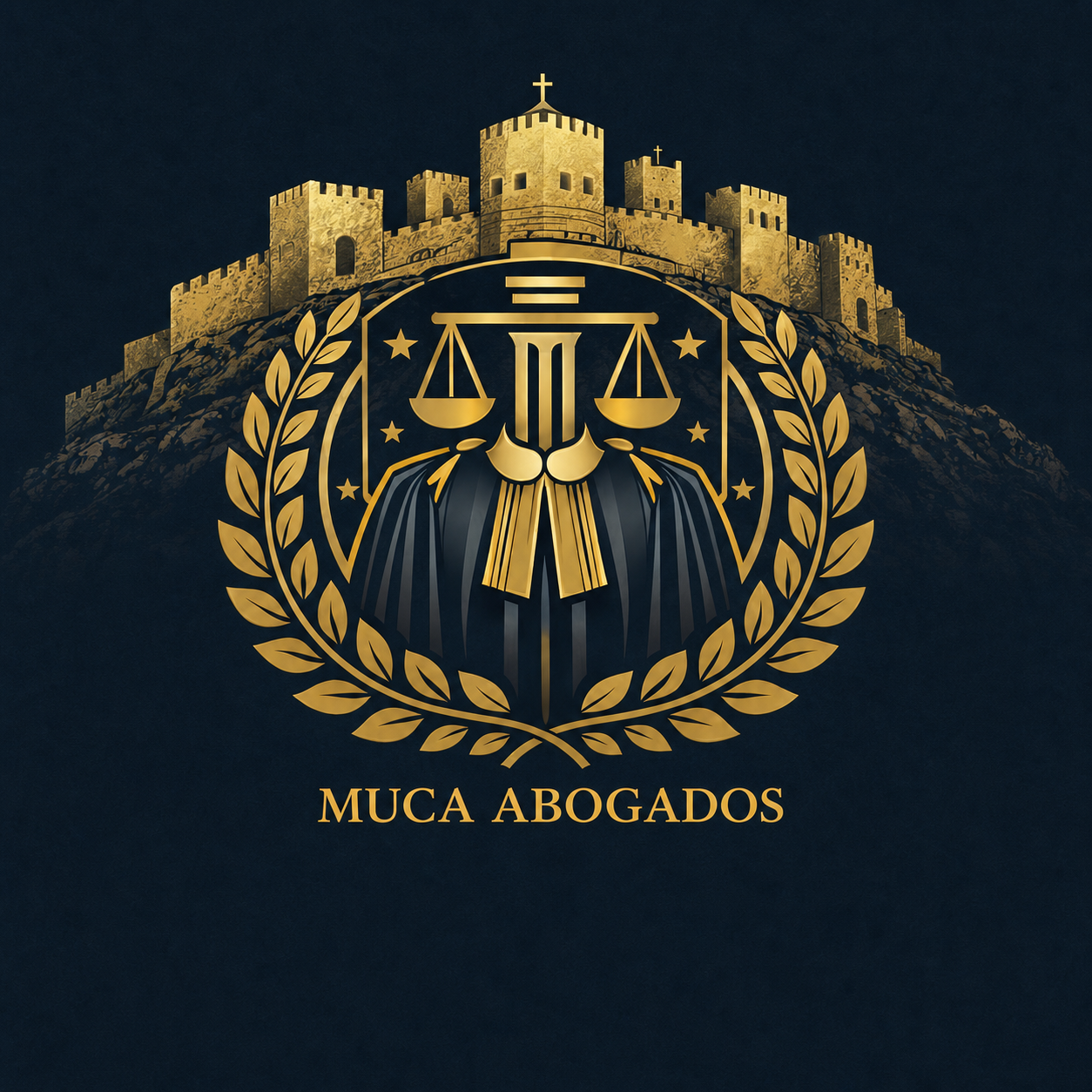 Logotipo de MUCA Abogados inspirado en la Alcazaba de Almería